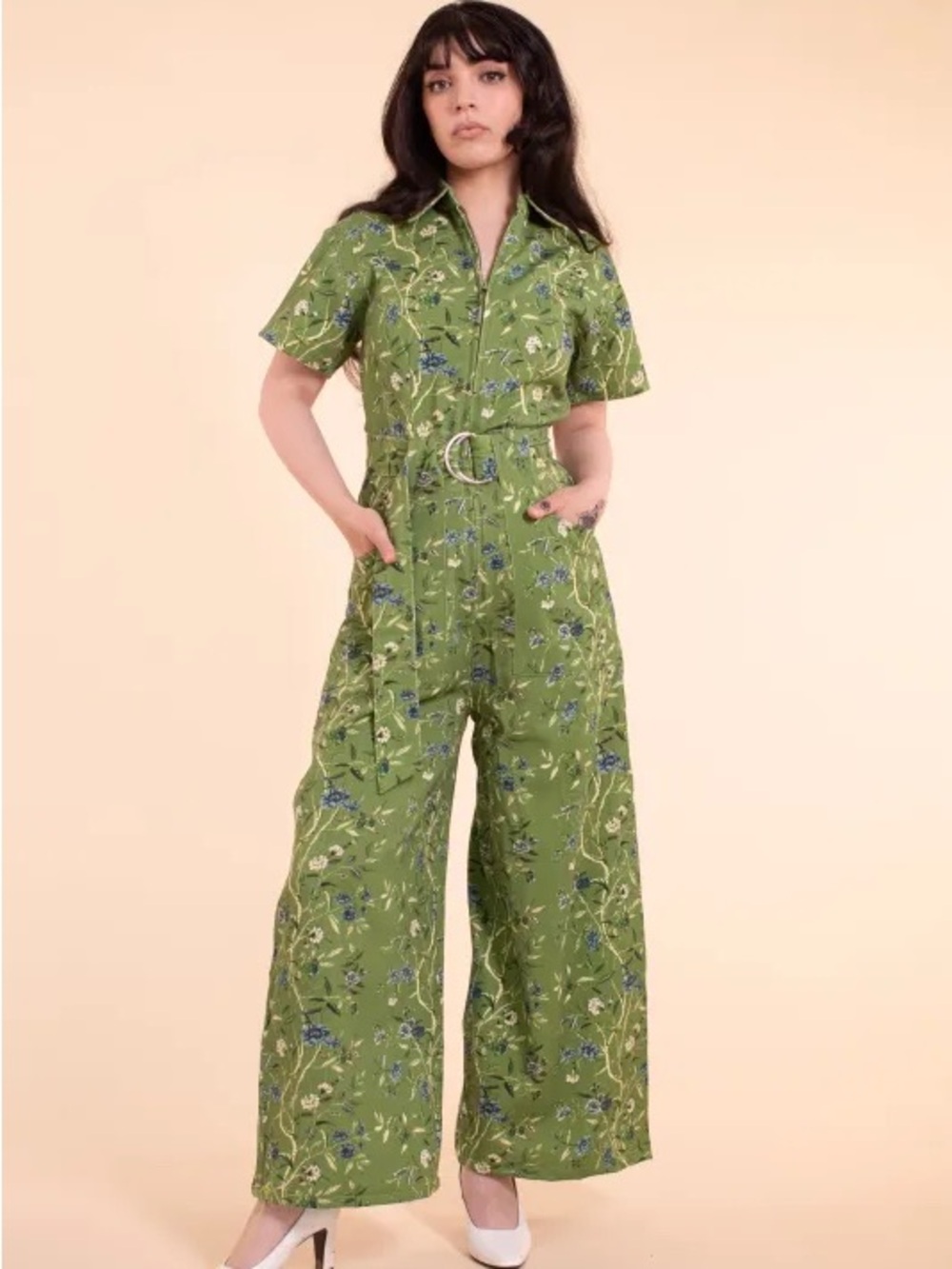 NWT RARE Samantha Pleet Wallflower Green Wallpaper Short-Sleeve Utility Jumpsuit